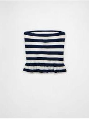 American Eagle Striped Strapless Peplum Tube Top in Navy and White